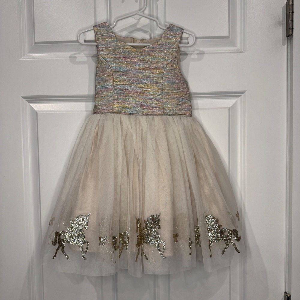 Zunie Girls Unicorn Tulle Dress Sparkle Rainbow Top Special Occasion Size 4